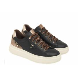 NERO GIARDINI SNEAKERS NERA LACCI LEOPAR