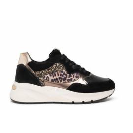 NERO GIARDINI SNEAKERS NERA E LEOPARD
