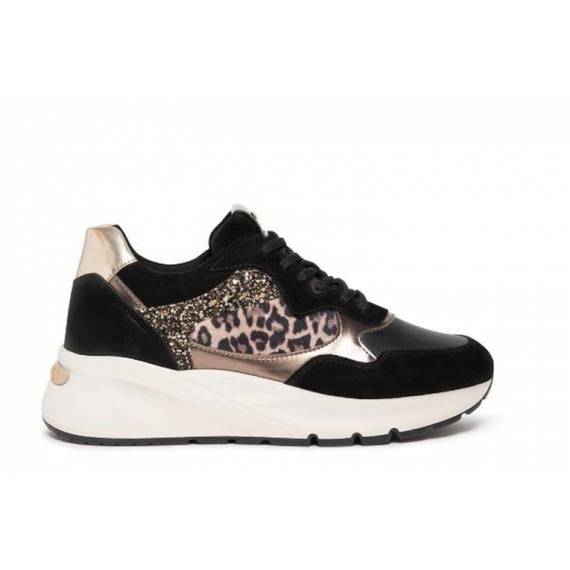 NERO GIARDINI SNEAKERS NERA E LEOPARD