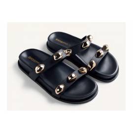 GIOSEPPO CIABATTA NERA CON DETTAGLI ORO