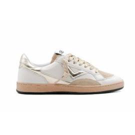 4B12 SNEAKERS DONNA BIANCA CON DETTAGLI PLATIMO E CAMOSCIO CAMEL