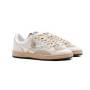 4B12 SNEAKERS DONNA BIANCA CON DETTAGLI PLATIMO E CAMOSCIO CAMEL