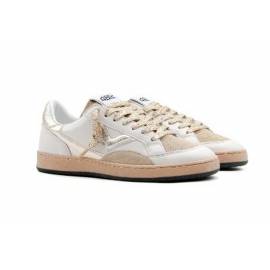 4B12 SNEAKERS DONNA BIANCA CON DETTAGLI PLATIMO E CAMOSCIO CAMEL